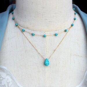 18 KT Gold Over Titanium Turquoise Layered Necklace